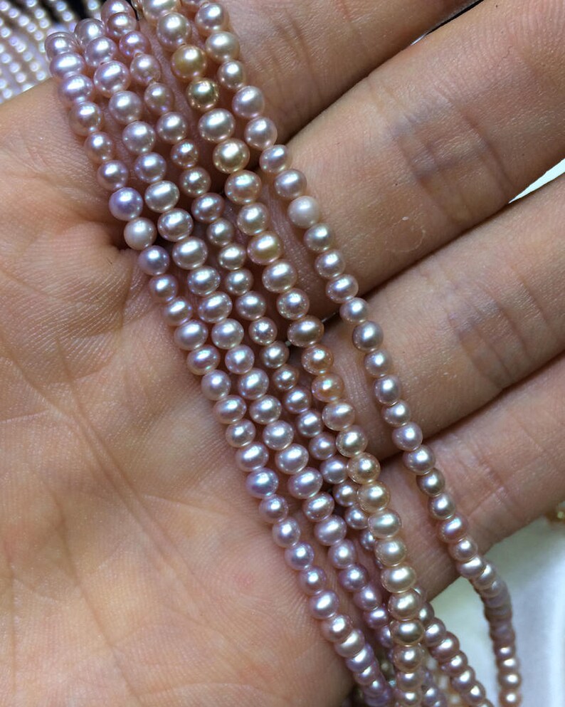 Natural Purple Pearl Necklace 2.5-3mm Freshwater Near Round Pearl Strand Cultured Pearl Beads for Earrings Bracelet ETFNS001-Pu
