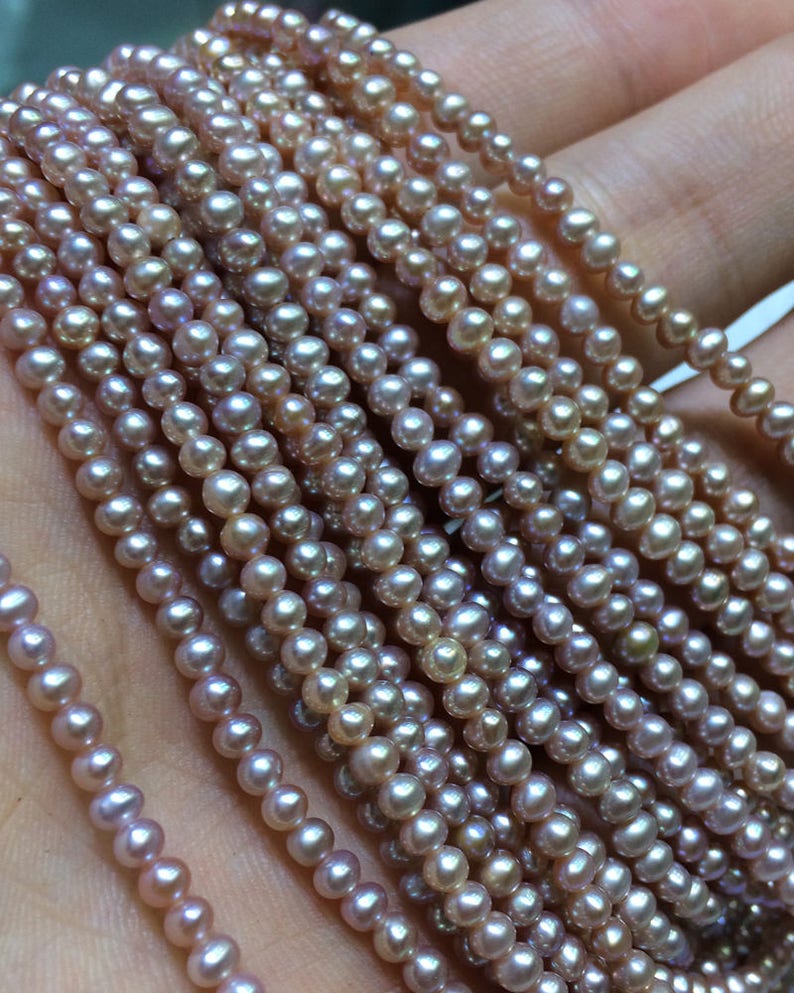 Natural Purple Pearl Necklace 2.5-3mm Freshwater Near Round Pearl Strand Cultured Pearl Beads for Earrings Bracelet ETFNS001-Pu