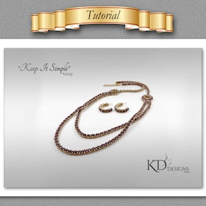 May include: A set of jewelry featuring a layered necklace and earrings. The necklace is made of small, dark red beads and has a gold accent. The earrings are hoop-shaped and also feature dark red beads. The jewelry is displayed on a white background with the text "Keep It Simple" and "KD Designs".