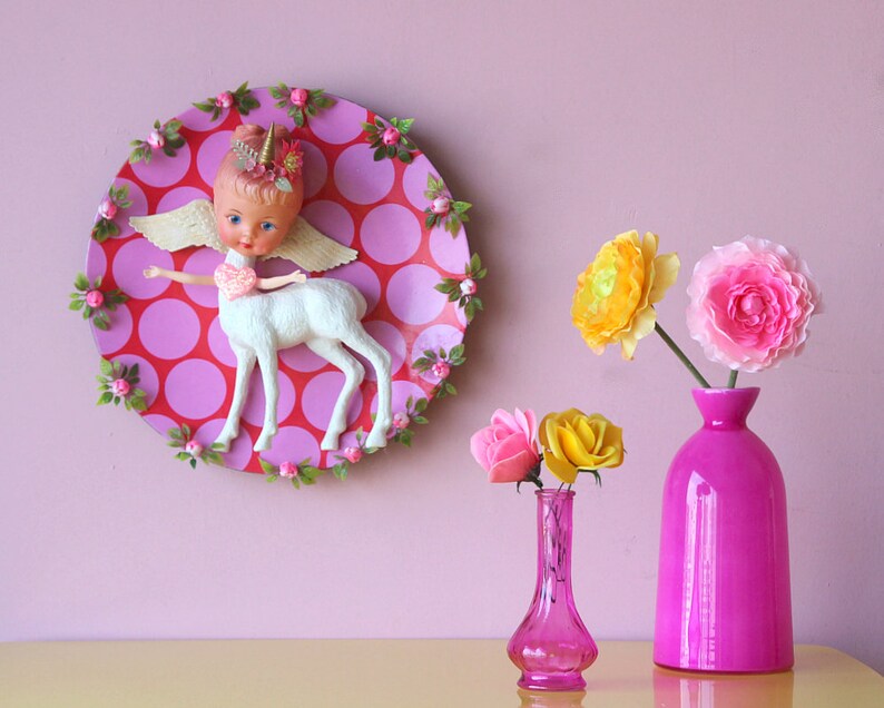 Surreal assemblageFantasy living room wall artLiving room decorMixed media wall decorPink wall decorCreepy wall decorSurreal Collage