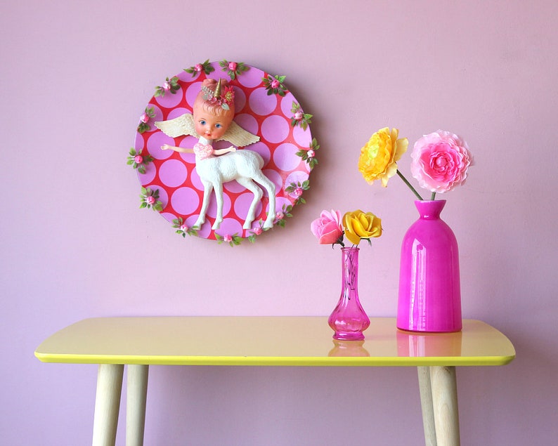 Surreal assemblageFantasy living room wall artLiving room decorMixed media wall decorPink wall decorCreepy wall decorSurreal Collage