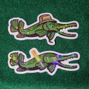 Groene Vis Sticker Vissen Alligator Gar Oceaan Zee Meer Rivier Aquarium Leuke Vriendelijke Grappige Hoed