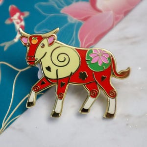 Ox Enamel Pin, Lunar Chinese New Year Tet Gift, Zodiac Animal