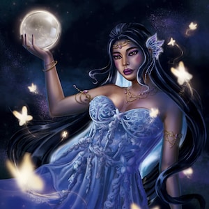 Moon Goddess Art Print | Postcard Poster Wall Art Decor | Asian Illustration