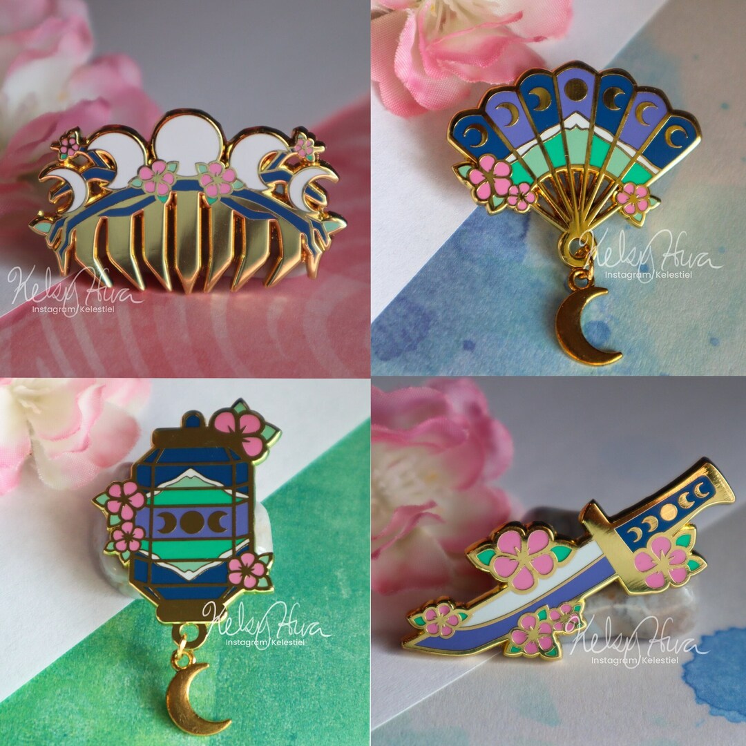 Sakura Lunar Cute Kawaii Asian Gold Enamel Pins Set Bundle | Aesthetic ...