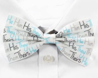 They Them He Him Pre-Tied Bow Tie in Demiboy Pride Colours (Pronouns)