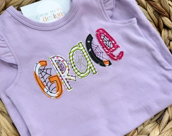 Halloween Name Tee, Applique Name, Monogrammed Shirt