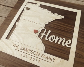 Minnesota Home Map Wall Decor - Minnesota Gift Map Family Sign