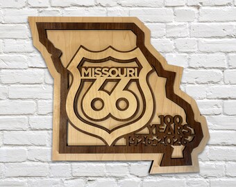 Route 66 Missouri Centennial Sign - Wood Wall Decor - The Mother Road 100 Years 1926-2026 - Road Trip