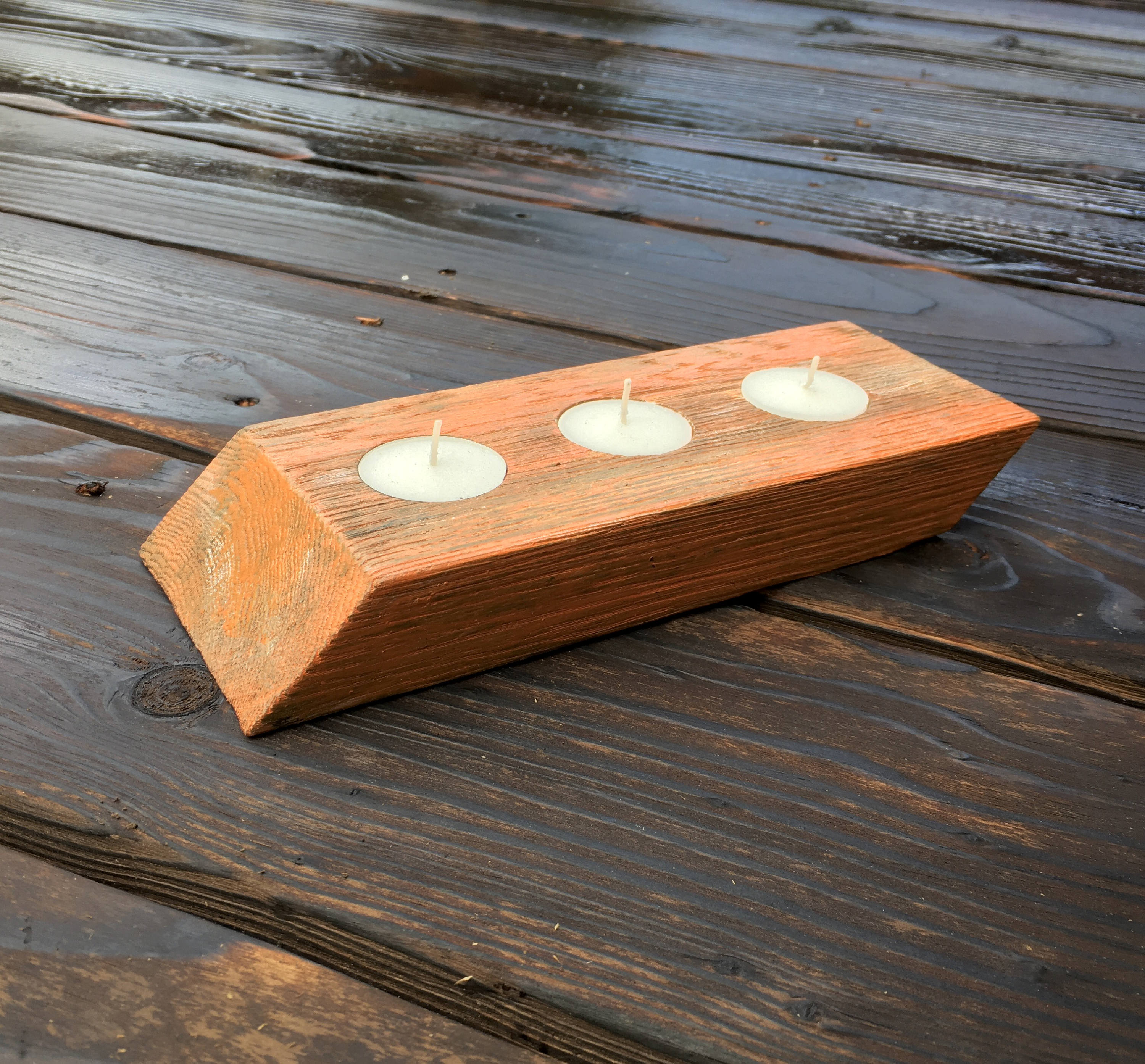Burnt Orange Candle Holder Crafted From Reclaimed Oak Etsy
