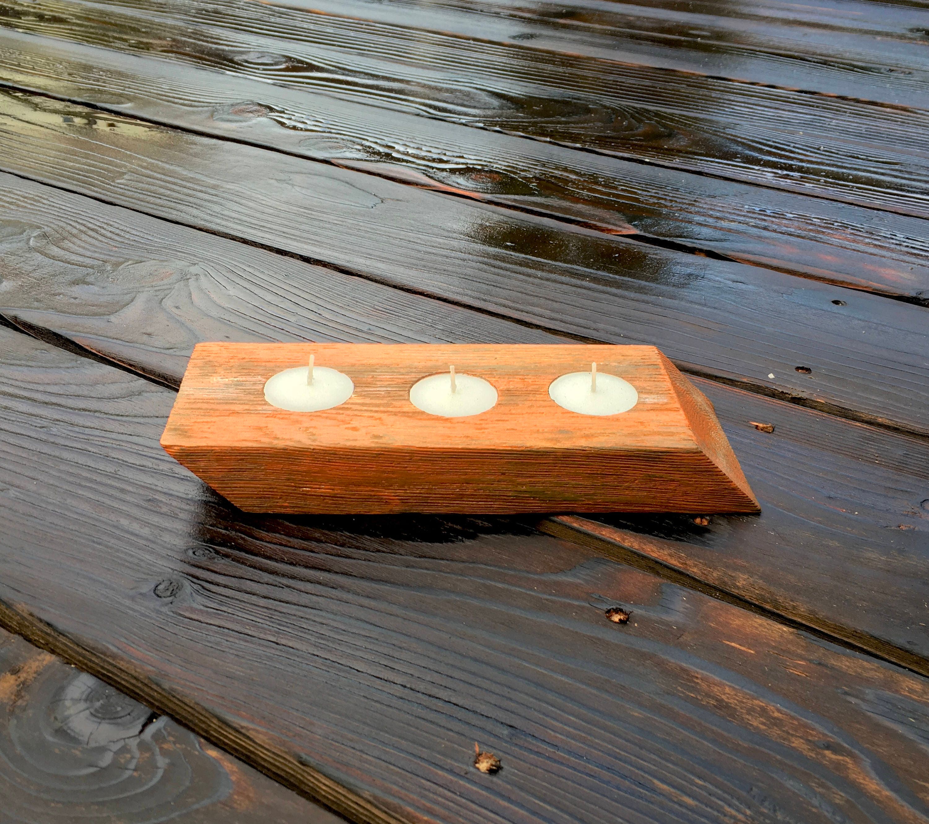 Burnt Orange Candle Holder Crafted From Reclaimed Oak Etsy