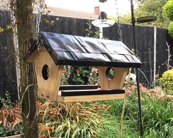 Upcycled Bird feeder with reclaimed metal roof