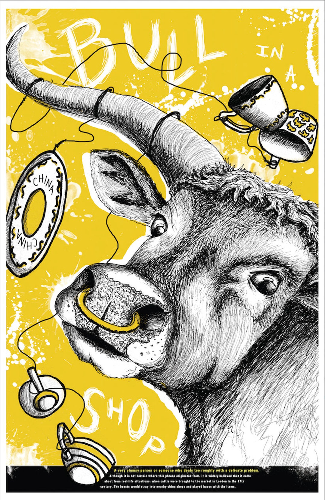 Bull in A China Shop - Bull Art Print - Etsy