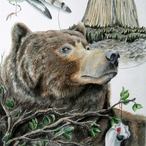 The Legend Of Devil’s Tower-Grizzly Bear Art Print