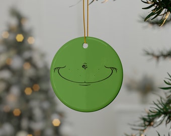 Dr. Seuss Inspired The Grinch Smile Ceramic Ornament (Available 1pc, 5pcs or 10pcs)