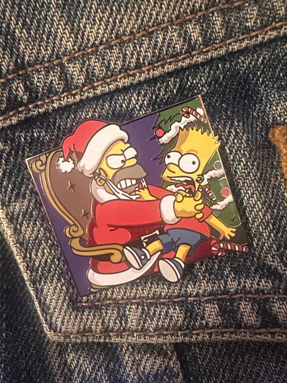 The Simpsons Christmas Inspired Homer Santa Choking Bart Enamel