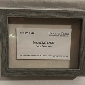 Patrick Bateman American Psycho Grey Shadow Box with Oversized Letterpress Business Card Print w/ Bone Toned Linen Background image 5