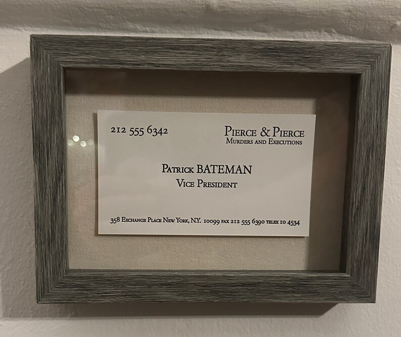 Patrick Bateman American Psycho Grey Shadow Box with Oversized Letterpress Business Card Print w/ Bone Toned Linen Background image 5