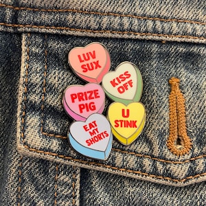The Simpsons Inspired &quot;Vandalized&quot; Sweetheart Valentine Candy Hearts Enamel Pin