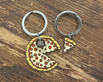 Pizza Slice Pet Tag Set – Matching BFF Keychain, Laser Engraved
