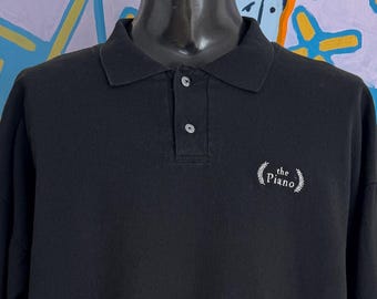 90s "The Piano" Movie Promo Collared 1/4 Button Cotton/Canvas "Sweatshirt". Made in USA - Size L/XL 26.5" x 27.75"