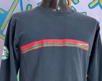 90s Starbucks Coffee Espresso Anytime Long Sleeve Tee. Single Stitch. Made in USA - Size Medium 19.75" x 27"