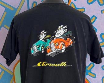 90s Airwalk Car Guys Graphic Skate Tee. Single Stitch. Made in USA - Size Large Long 22.25" x 30.25"