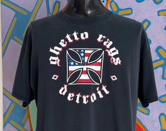Vintage Ghetto Rags Detroit Walkabout Cycle Detroit Motorcycle Parts Apparel Tee. Size XL 24.25" x 29"