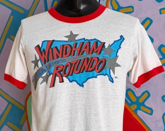 80s WWF U.S. Express Windham Rotundo Tag Team Wrestlers Ringer Tee. Single Stitch - Size Medium Fit 19.5" x 25.5"