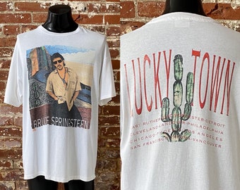 1992 Bruce Springsteen Lucky Town Tour T-Shirt. Vintage 90s Bruce Springsteen Backstage Pass Promo Tour Tee Single Stitch - XL 23" x 31"