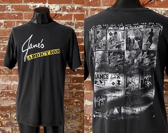 90s/Y2K Jane's Addiction Double Sided Promo T-Shirt. Vintage Late 1990s/Y2K Jane's Addiction Giant Brand Band Tee - Large Long 21" x 31"