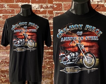 80s 3D Emblem Harley Davidson One Hot Piece of American Steel T