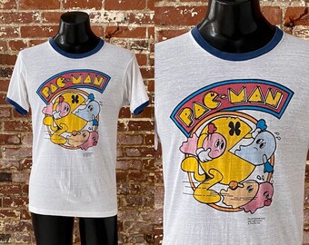 80s Pac-man Video Game Ringer T-shirt. Vintage 1980s Pac-man