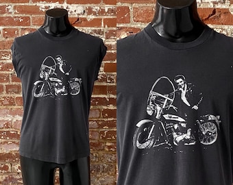 Elvis Presley Harley Davidson 80s 1987 Vintage T-shirt Black SSI