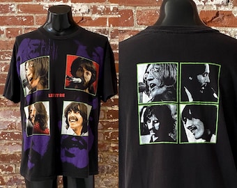 90s The Beatles Let It Be Big Print T-Shirt. Vintage 1994 Backstage Pass Beatles Let It Be AOP Tee Single Stitch - XL 23" x 29.5"