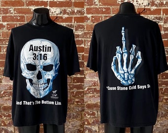 90s Stone Cold Steve Austin “Big Skull” WWF Attitude Tee. Vintage 1998 Stone Cold Steve Austin Tee. Made in USA/Mexico - XL 24" x 29.5"