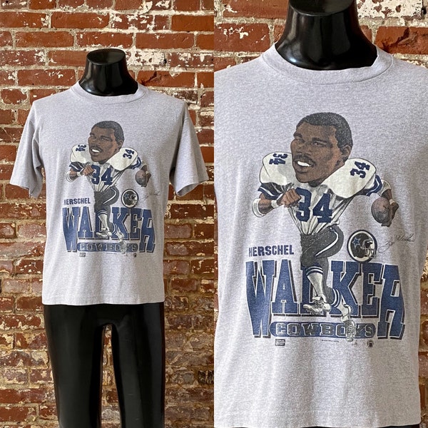 80s Herschel Walker Dallas Cowboys NFL Football T-Shirt. Vintage 1980s Herschel Walker Signature Tee Single Stitch - Medium 20" x 25.5"