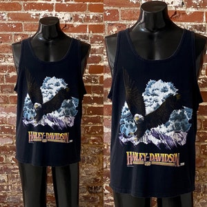 90s Harley Davidson USA Eagle Graphic Tank Top. Vintage 1990s Harley Davidson Fun Wear Tank. Single Stitch Made in USA - Large 21&quot; x 28.5&quot;