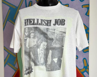 90s Hellish Job The Magazine Of No Escape Work Humour Parody Graphic T-Shirt. Single Stitch. Made in USA - Size Boxy/Short XL 23.25” x 27”