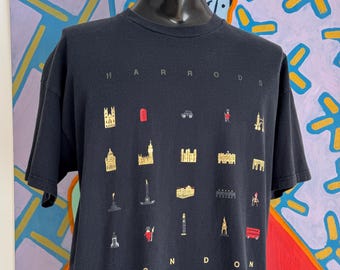 Vintage 90s Harrods Knightsbridge London Department Store Tee - Size XL 23.25" x 29"