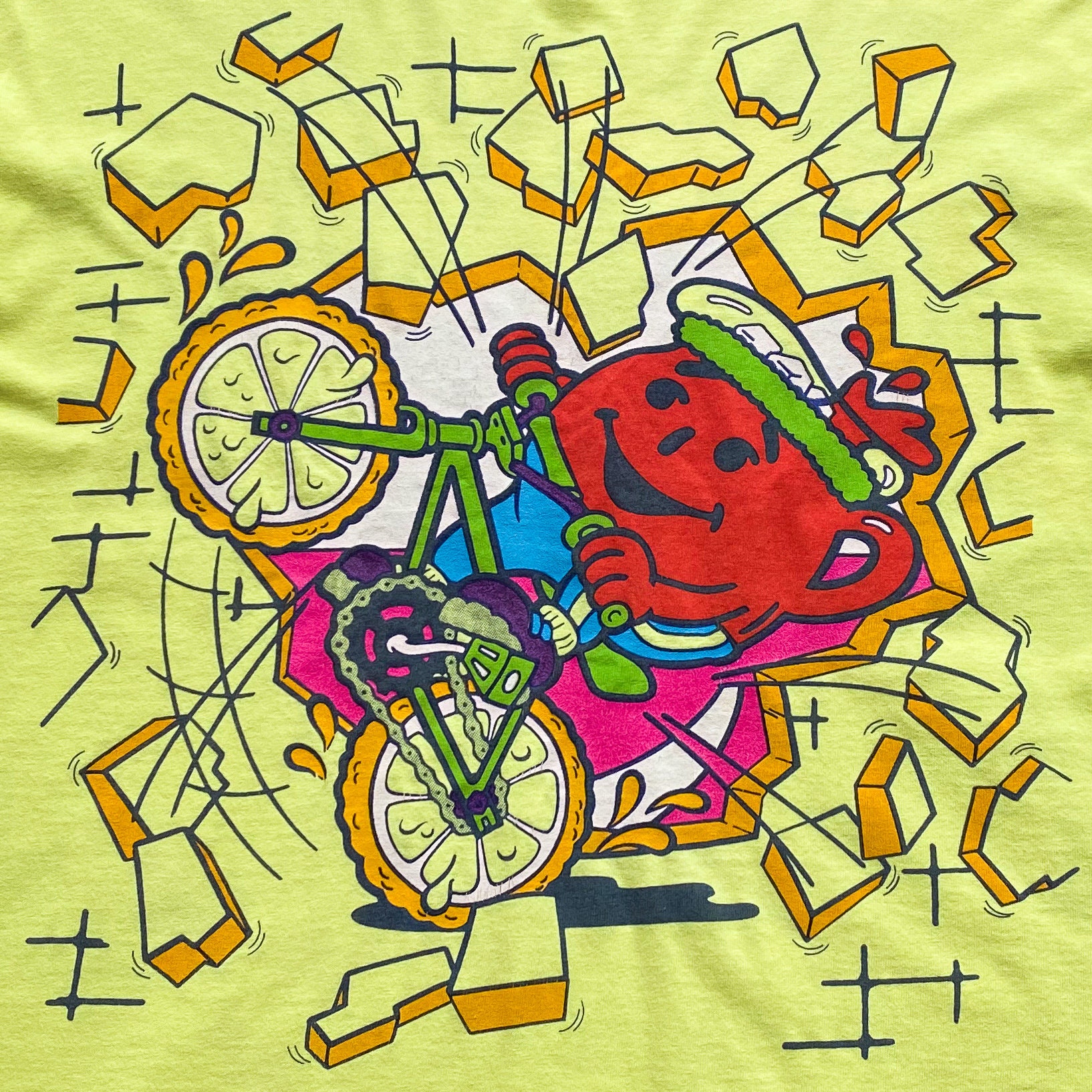 90s Kool-aid Big Print Neon Yellow T-shirt. Vintage 1990s Kool-aid
