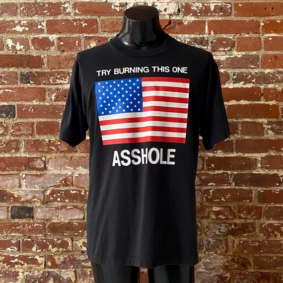 80s Try Burning This One Asshole American Flag T-shirt. Vintage