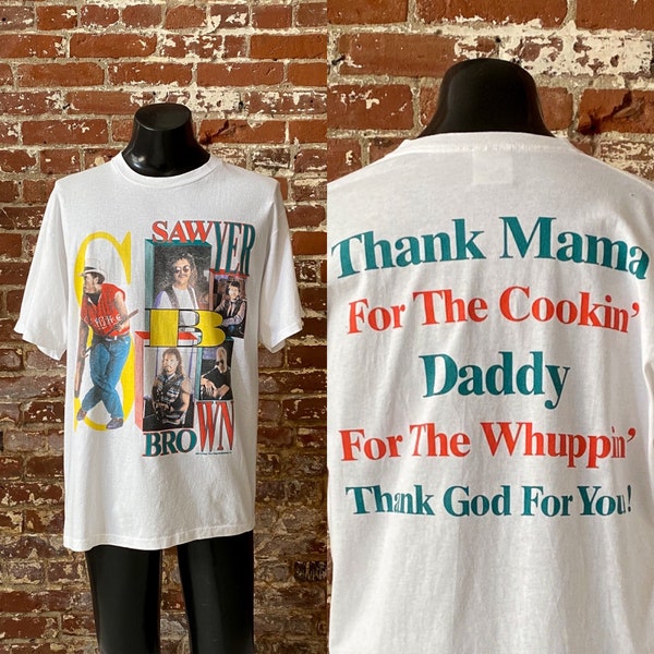 90s Sawyer Brown Thank God For You Promo T-Shirt. Vintage 1993 Sawyer Brown Country Song Promo Tee - Single Stitch XL Long 23" x 31"