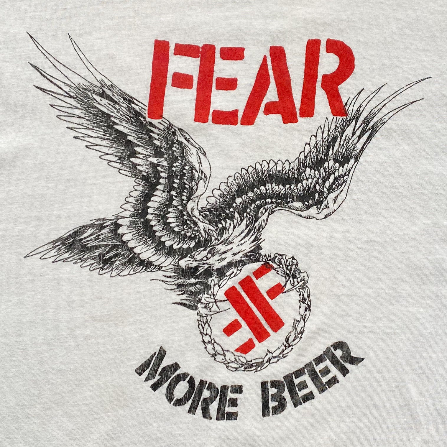 80s Fear More Beer Punk T-Shirt. 1980s Fear More Beer Graphic Punk Rock Tee