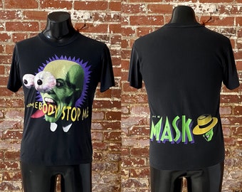 マスク映画Tシャツ。ジム・キャリー、キャメロン・ディアス。メンズ