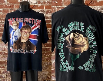 Vintage 90s Elton John Versace T-shirt - Double Sided Size L