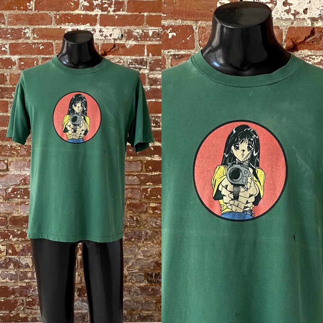 90s Hook-ups Gun Girl Anime Skateboard T-shirt. Vintage 1990s