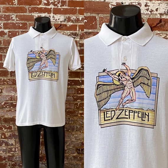 80s Led Zeppelin Icarus Graphic Polo T-shirt. Vintage 1980s Led