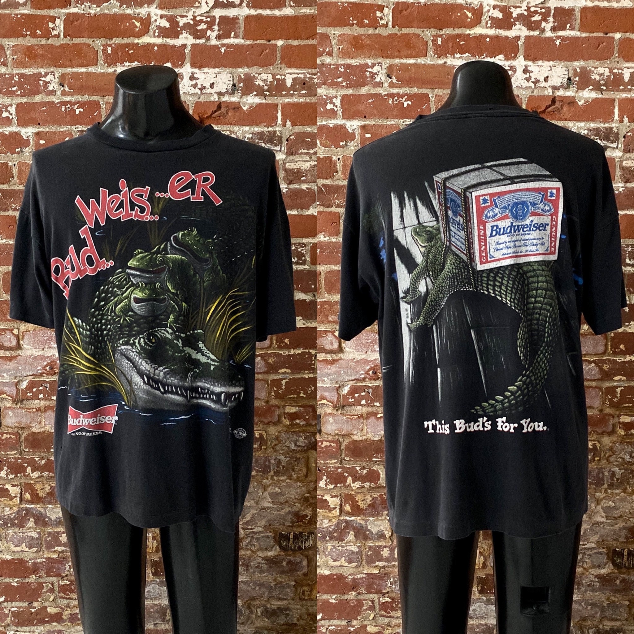 90s Budweiser Frogs Alligator T-shirt. Vintage 1996 Budweiser Bud