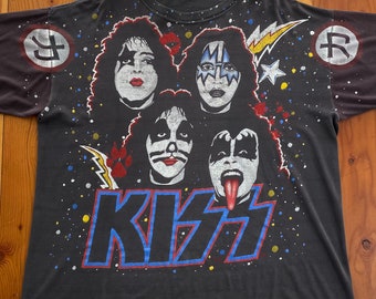 90s KISS All Over Print Band T-shirt. Vintage 1990s Kiss